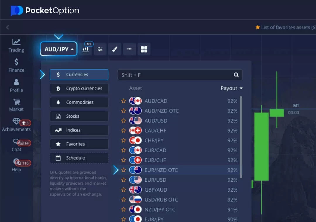 Select a desired trading asset